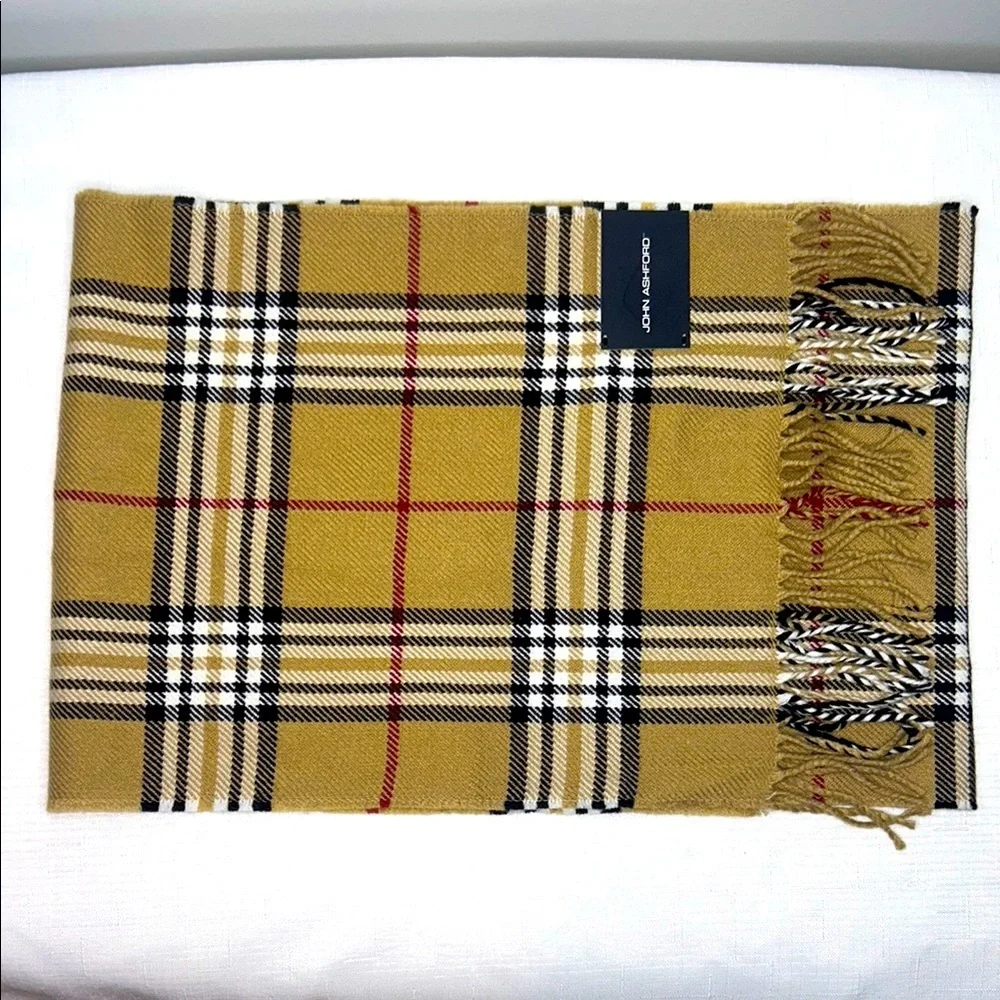 John Ashford Tan and Black Plaid Scarf